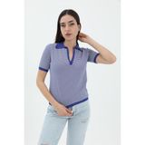 Bigwos Ince Çizgili Polo Yaka Triko Kazak - Saksmavisi - Saks Mavi - Standart