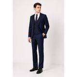 Bihan Store Erkek 6 Drop Slim Fit Yelekli Takım Elbise Çift Yırtmaç Altın Kuş Gözü - Koyu Indigo - 46