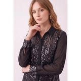 Bihan Store Payet Işlemeli Şifon Uzun Gömlek 64935-SIYAH - 46