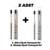 BIJIE Bıjıe 2 Adet Altın ve Gümüş Diş Fırçası Yumuşak Kıllı Estetik Tasarım - Siyah