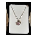 bijoux uniques Çelik pembe kalpli F harfli kadın kolye