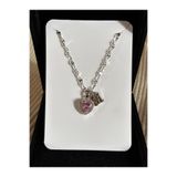 bijoux uniques Çelik pembe kalpli M harfli kadın kolye