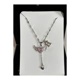 bijoux uniques çelik pembe kalpli melek kanadı H harfli kolye