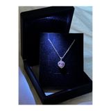 bijoux uniques özel ışıklı kutuda pembe kalpli zirkon taşlı gümüş kaplama çelik kolye