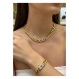 BİJU YILMAZ Çelik Altın Kaplama Gurmet Gold Bileklik Kolye Set - 25set01