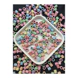 Bijumix Aksesuar 50 Adet 8x8 mm Renkli Çiçek Desenli Silindir Boncuk Seramik Görünümlü Büyük Delikli Takı Yapım Boncuğu
