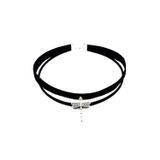 Bijustore Gümüş Renk Yusufcuk Siyah Kadife -süet Kadın Choker Tasma Kolye