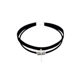Bijustore Gümüş Renk Yusufcuk Siyah Kadife -süet Kadın Choker Tasma Kolye