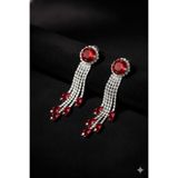 BİJUTERRİ Stylish Tasarım Kırmızı Taşlı Su Yolu Küpe Zirkon Taşlı Küpe Sallantılı Küpe Gelin Nişan Küpesi Part