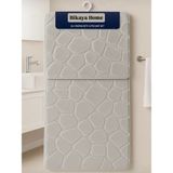 Bikaya Home Yıkanabilir Kaymaz Dot Taban - 2'li Taş Desen Puffy Klozet Takımı - 60X100 cm 50X60 cm - Gri