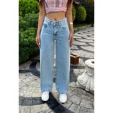 Bikelife Açık Mavi Kar Yıkama Yüksek Bel Wide Leg Jeans, 34, BKL000001114, Açık mavi, Kadın
