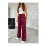 BİKELİFE Bordo Kargo Cepli Likralı Yüksek Bel Wide Leg Pantolon