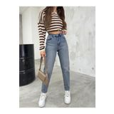 BİKELİFE Kadın Esnek/LikralıYüksek Bel Mom Jeans Gök Mavi 40