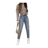 BİKELİFE Kadın Esnek/LikralıYüksek Bel Mom Jeans Gök Mavi 42