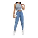 BİKELİFE Kadın Esnek/LikralıYüksek Bel Mom Jeans MAVİ 34