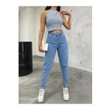 BİKELİFE Kadın Esnek/LikralıYüksek Bel Mom Jeans MAVİ 42