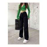 BİKELİFE Kadın Siyah Geniş Paça Palazzo Yüksek Bel Pantolon siyah 42