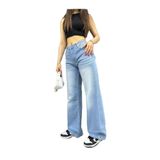 BİKELİFE Kadın Soluk Efekt Vintage Yüksek Bel Wide Leg Jeans MAVİ XL