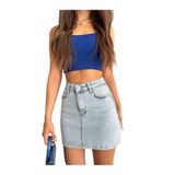 BİKELİFE Kadın Yüksek Bel Mini Kot Denim Etek buz mavi 38