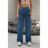 BİKELİFE Kadın Yüksek Bel Wide Leg Salaş Pileli Palazzo Jeans Pantolon
