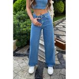 Bikelife Koyu Mavi Yüksek Bel Wide Leg Jeans, 44, BKL000001114, Koyu mavi, Kadın