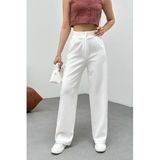 Bikelife Likralı Palazzo Salaş Geniş Paça Pantolon, 2XL, BKL0000010126, BEYAZ, Kadın