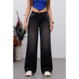Bikelife Yüksek Bel Esnek Soluk Efektli Vintage Geniş Paça Wide Leg Rahat Jean, 44, BKL000001117, Siyah, Kadın