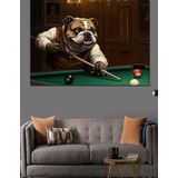 Bilardo Oynayan Bulldog Dekoratif Kanvas - Mdf Ahşap Tablo