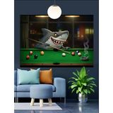 Bilardo Oynayan Köpek Balığı Dekoratif Kanvas - Mdf Ahşap Tablo