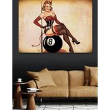 Bilardo Toplu Pin-Up Kız Dekoratif Kanvas - Mdf Ahşap Tablo