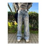 BİLBEC JEANS Y2k Stars Patch Detay Mavi Kar Yıkamalı Pantolon Day Light Star Detail Baggy Panth