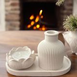 Bilby Lotus Mumluk Üçlü Set Taş Tozu Malzemeden Dekoratif Vazo Modern Tasarım ile Evinizi Süsler