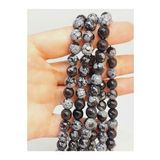 Bileklik Boy Kar Tanesi Obsidyen Taşı Faset Kesim Yarım Dizi 10mm 18cm Uzunluğundadır