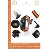 #Bileklik Paracord Dijital Saatli Sos Led Pusula Magnezyum Hayatta Kalma Turuncu Kamp Bilekliği