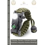 #Bileklik Taktiksel Hayatta Kalma Paracord Pusulalı Ateş Başlatıcı Dağcılık Kamp Bilekliği Haki
