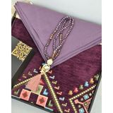Bilenler Çeyizlik Hediyelik Seccade Eşarp Tesbih Set – Kilim Desenli Kadife Astarlı Seccade, Eşarp, Kristal Tesbih Özel Kutulu Lüks Hediye Seti - Mor
