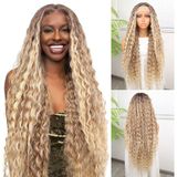 Bilfold Afro Dalga Kumral Balköpüğü Ombre ve Röfleli Fiber Sentetik Tül Peruk