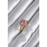 Bilfold Pirinç Gold Renk Pembe Zirkon Taşlı Charm Model Kadın Yüzük