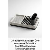 Bilfold Tezgah Üstü Bulaşıklık Gri Tabak Bardak Kaşık Çatal Kurutmalık Mutfak Standı