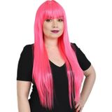 Bilfold Uzun Kahküllü Fiber Sentetik Peruk / Neon Pembe