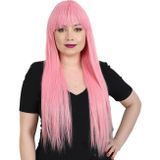 Bilfold Uzun Kahküllü Fiber Sentetik Peruk / Şeker Pembesi