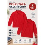 Bilge Trend 2 ADET Kız Erkek Çocuk Polo Yaka Uzun Kollu Okul T-Shirt , Lakost Tişört