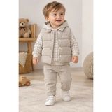 Bilge Trend Erkek Bebek Bej Kapüşonlu Sweat , Şişme Yelek , Pantolon 3 Parça Premium Seri Kışlık Takım - 6 - 9 Ay