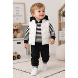 Bilge Trend Erkek Bebek Çizgili Kapüşonlu Sweat , Şişme Yelek , Pantolon 3 Parça Kışlık Takım - 9 - 12 Ay - Siyah - Beyaz