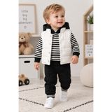 Bilge Trend ERKEK BEBEK ÇİZGİLİ KAPÜŞONLU SWEAT , ŞİŞME YELEK , PANTOLON 3 PARÇA KIŞLIK TAKIM