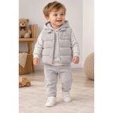 Bilge Trend Erkek Bebek Gri Kapüşonlu Sweat , Şişme Yelek , Pantolon 3 Parça Premium Seri Kışlık Takım - 12 - 18 Ay