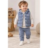 Bilge Trend Erkek Bebek Mavi Kapüşonlu Sweat , Şişme Yelek , Pantolon 3 Parça Premium Seri Kışlık Takım - 6 - 9 Ay