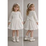 Bilge Trend Kız Bebek Çocuk, Bebe Yaka Ekru Elbise, Doğum Günü, Düğün, Bayramlık, Parti Elbisesi - 1 - 2 Yaş