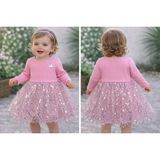 Bilge Trend Kız Bebek Çocuk Eteği Lame Yıldız Desenli Pembe Tütülü Prenses Elbise - 1 - 2 Yaş