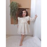 Bilge Trend Kız Bebek Çocuk, Robadan Fırfırlı Ekru Dantel Elbise, Doğum Günü, Ekru